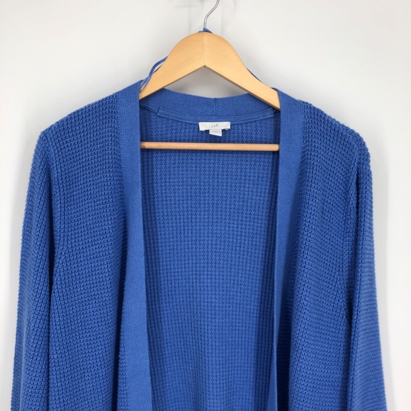 J Jill Womens Longline Cardigan Size XL Cornflower Blue Open Front Button Slits - Picture 2 of 11